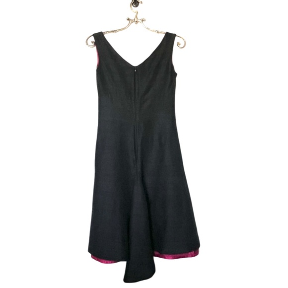 Kimera Black Silk Shantung Asymmetrical Midi Dress with Pink Poly Lining Size S - Picture 6 of 11